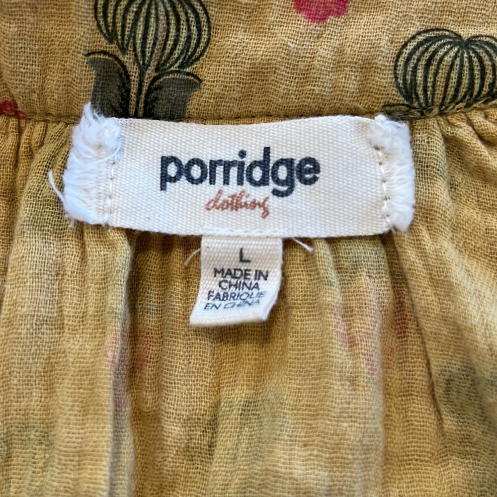 Anthropologie Porridge gold floral cotton peasant blouse with tie detail - Picture 9 of 11